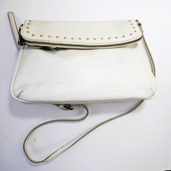 Faux Leather Crossbody/Clutch Ivory Zippered Bag 14"D x 12"W x 2.5" - Picture 4 of 6